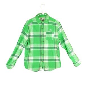 Disney Cakeworthy Flannel Shirt Sz M Green Plaid Frog Fairy Tales Can Come True